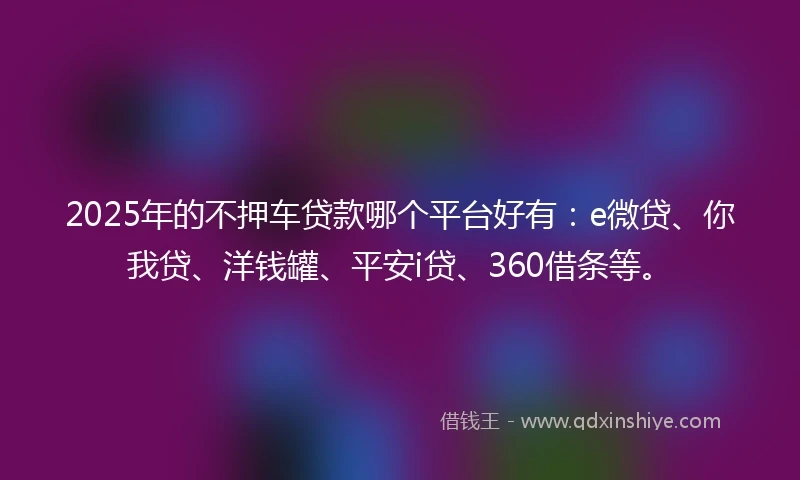 2025年的不押车贷款哪个平台好有：e微贷、你我贷、洋钱罐、平安i贷、360借条等。