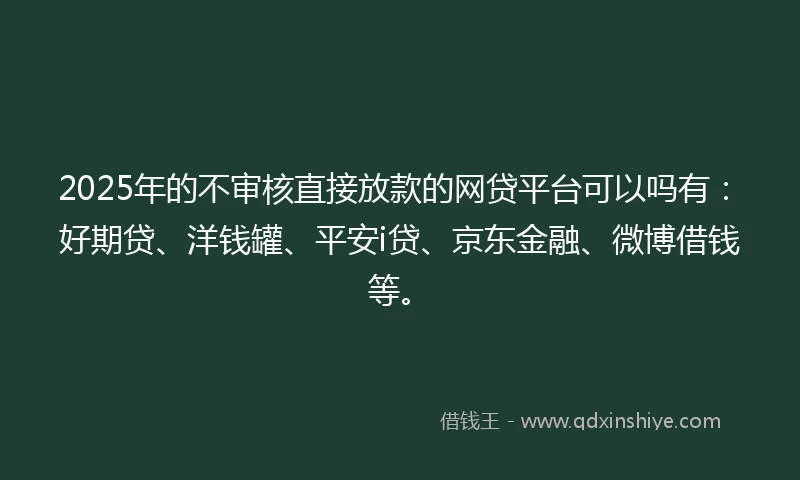2025年的不审核直接放款的网贷平台可以吗有：好期贷、洋钱罐、平安i贷、京东金融、微博借钱等。