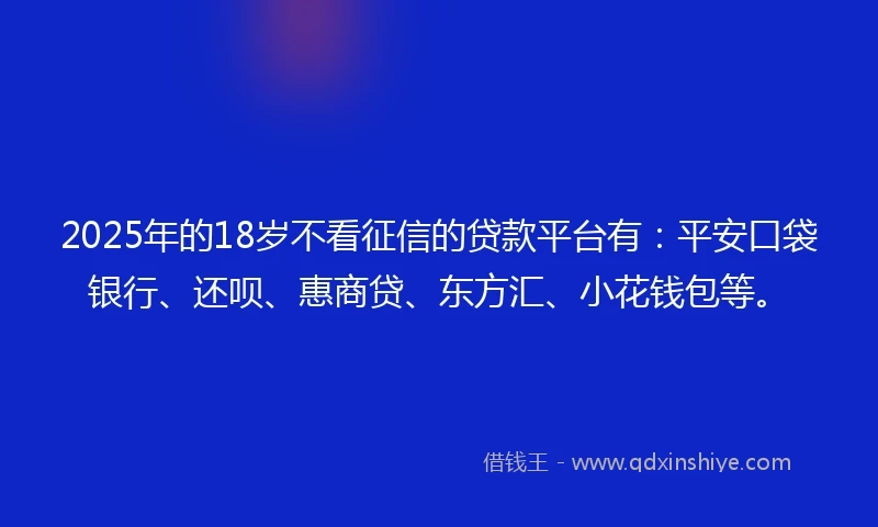 2025年的18岁不看征信的贷款平台有：平安口袋银行、还呗、惠商贷、东方汇、小花钱包等。
