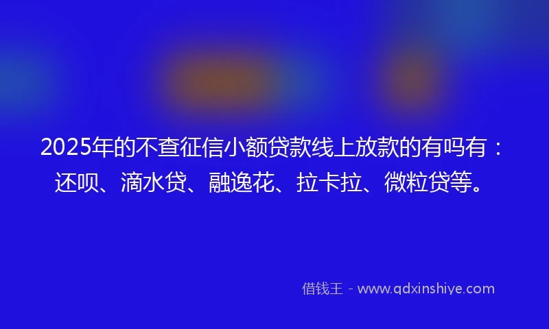 2025年的不查征信小额贷款线上放款的有吗有：还呗、滴水贷、融逸花、拉卡拉、微粒贷等。