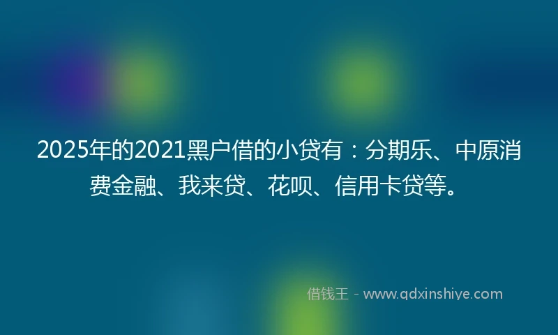 2025年的2021黑户借的小贷有：分期乐、中原消费金融、我来贷、花呗、信用卡贷等。