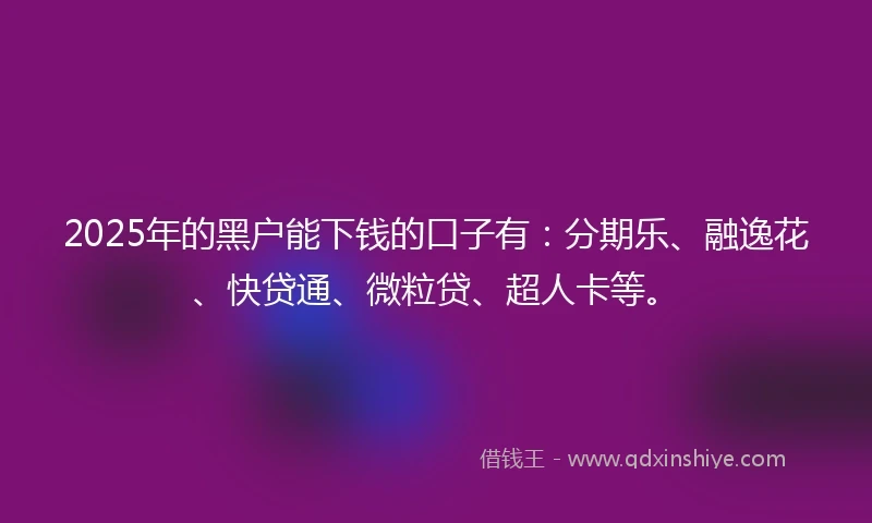 2025年的黑户能下钱的口子有：分期乐、融逸花、快贷通、微粒贷、超人卡等。