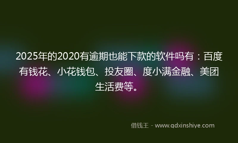 2025年的2020有逾期也能下款的软件吗有：百度有钱花、小花钱包、投友圈、度小满金融、美团生活费等。