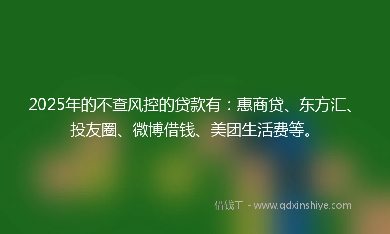 2025年的不查风控的贷款有：惠商贷、东方汇、投友圈、微博借钱、美团生活费等。