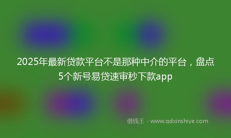 2025年最新贷款平台不是那种中介的平台，盘点5个新号易贷速审秒下款app