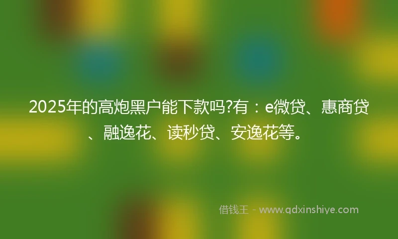 2025年的高炮黑户能下款吗?有：e微贷、惠商贷、融逸花、读秒贷、安逸花等。