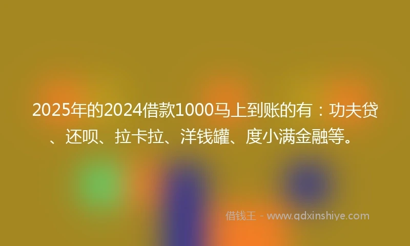2025年的2024借款1000马上到账的有：功夫贷、还呗、拉卡拉、洋钱罐、度小满金融等。