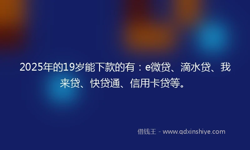 2025年的19岁能下款的有：e微贷、滴水贷、我来贷、快贷通、信用卡贷等。