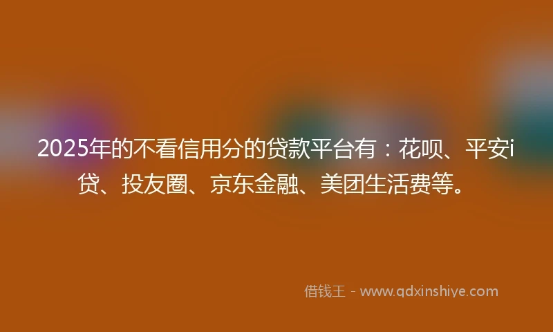 2025年的不看信用分的贷款平台有：花呗、平安i贷、投友圈、京东金融、美团生活费等。