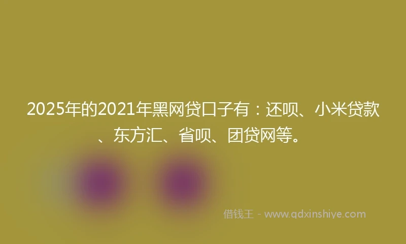 2025年的2021年黑网贷口子有：还呗、小米贷款、东方汇、省呗、团贷网等。