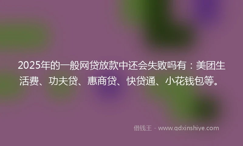 2025年的一般网贷放款中还会失败吗有：美团生活费、功夫贷、惠商贷、快贷通、小花钱包等。
