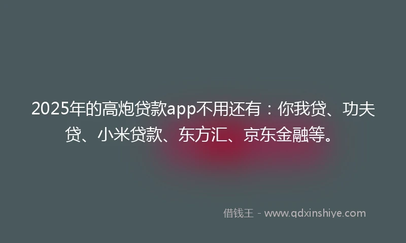 2025年的高炮贷款app不用还有：你我贷、功夫贷、小米贷款、东方汇、京东金融等。