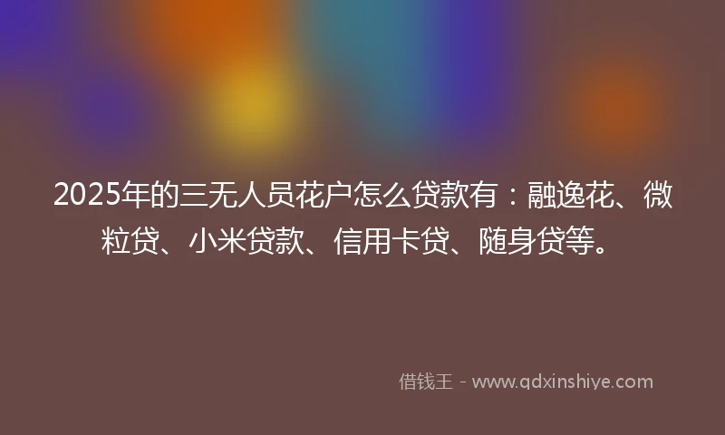 2025年的三无人员花户怎么贷款有：融逸花、微粒贷、小米贷款、信用卡贷、随身贷等。