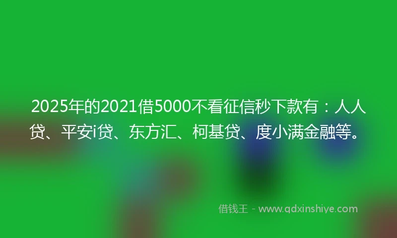 2025年的2021借5000不看征信秒下款有：人人贷、平安i贷、东方汇、柯基贷、度小满金融等。