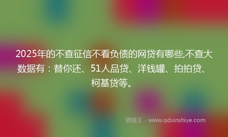 2025年的不查征信不看负债的网贷有哪些,不查大数据有：替你还、51人品贷、洋钱罐、拍拍贷、柯基贷等。