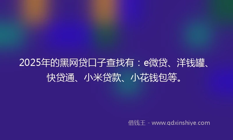 2025年的黑网贷口子查找有：e微贷、洋钱罐、快贷通、小米贷款、小花钱包等。