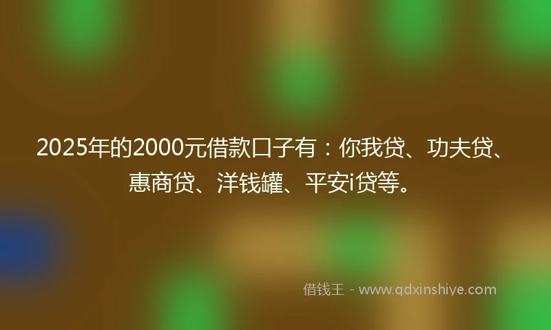 2025年的2000元借款口子有：你我贷、功夫贷、惠商贷、洋钱罐、平安i贷等。