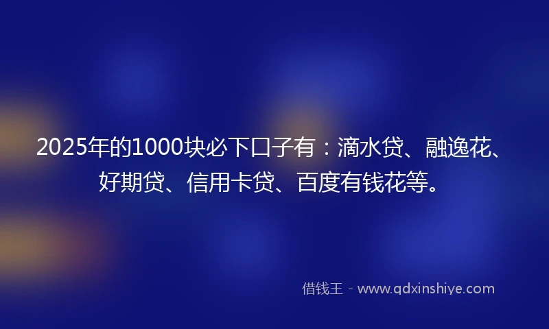 2025年的1000块必下口子有：滴水贷、融逸花、好期贷、信用卡贷、百度有钱花等。