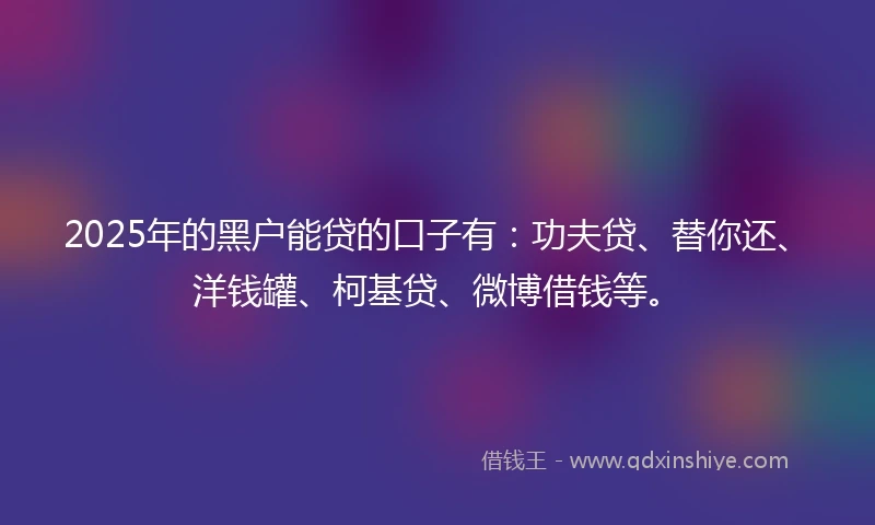 2025年的黑户能贷的口子有：功夫贷、替你还、洋钱罐、柯基贷、微博借钱等。
