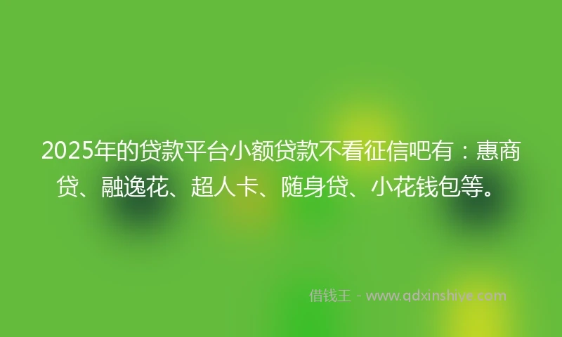2025年的贷款平台小额贷款不看征信吧有：惠商贷、融逸花、超人卡、随身贷、小花钱包等。