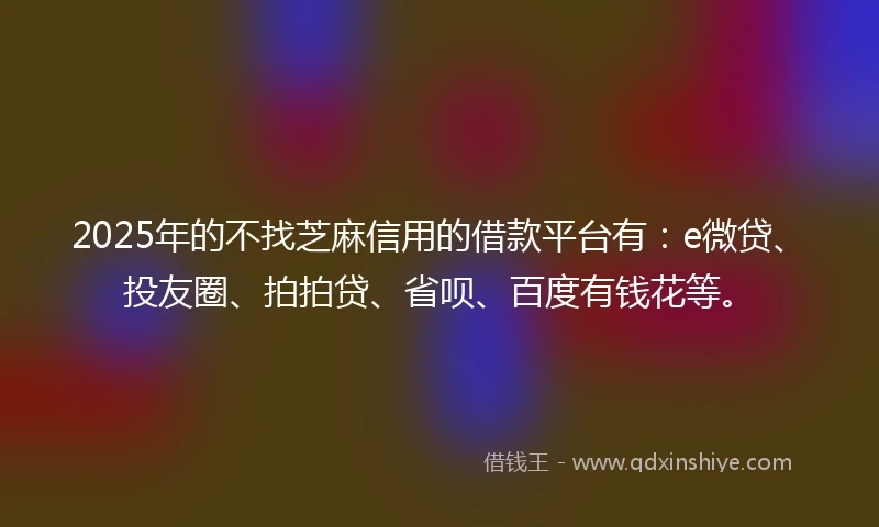 2025年的不找芝麻信用的借款平台有：e微贷、投友圈、拍拍贷、省呗、百度有钱花等。