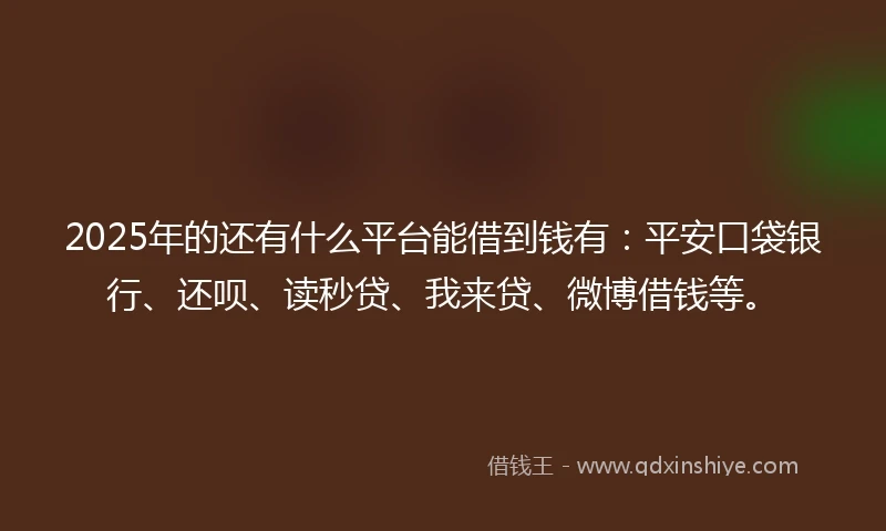 2025年的还有什么平台能借到钱有：平安口袋银行、还呗、读秒贷、我来贷、微博借钱等。