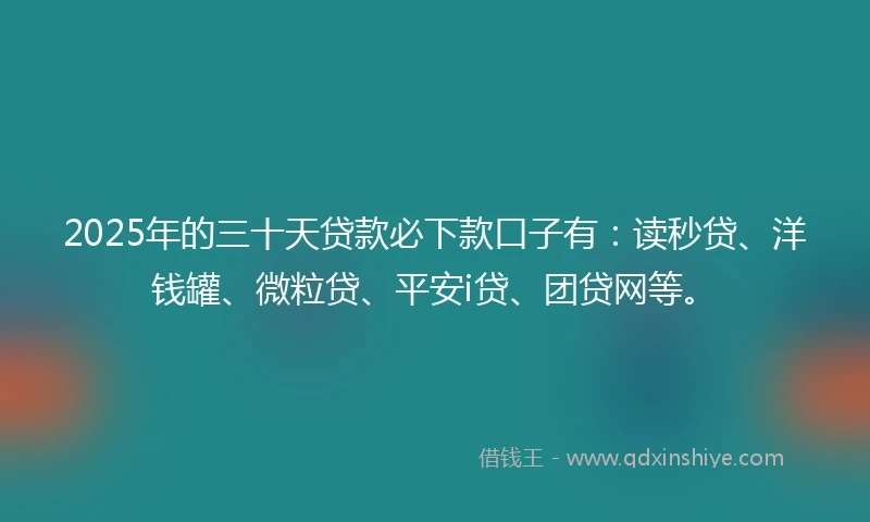 2025年的三十天贷款必下款口子有：读秒贷、洋钱罐、微粒贷、平安i贷、团贷网等。