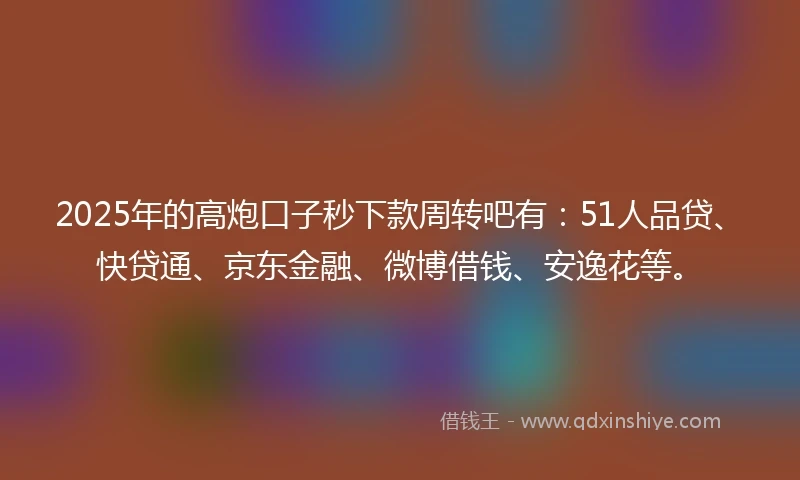2025年的高炮口子秒下款周转吧有：51人品贷、快贷通、京东金融、微博借钱、安逸花等。