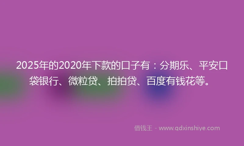 2025年的2020年下款的口子有：分期乐、平安口袋银行、微粒贷、拍拍贷、百度有钱花等。