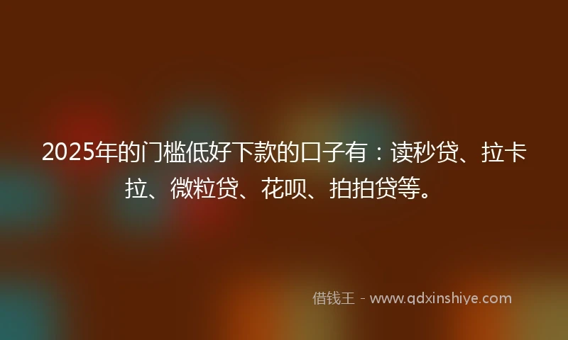 2025年的门槛低好下款的口子有：读秒贷、拉卡拉、微粒贷、花呗、拍拍贷等。