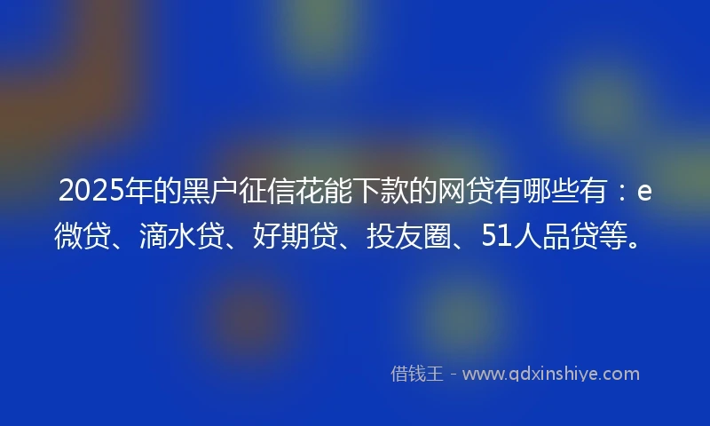 2025年的黑户征信花能下款的网贷有哪些有：e微贷、滴水贷、好期贷、投友圈、51人品贷等。