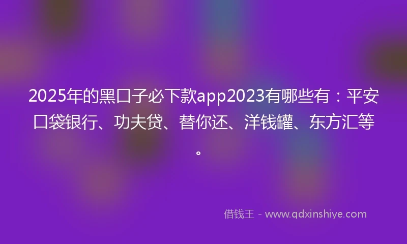 2025年的黑口子必下款app2023有哪些有：平安口袋银行、功夫贷、替你还、洋钱罐、东方汇等。