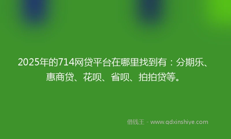 2025年的714网贷平台在哪里找到有：分期乐、惠商贷、花呗、省呗、拍拍贷等。