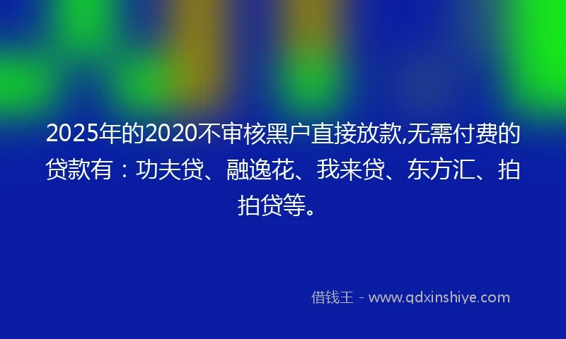 2025年的2020不审核黑户直接放款,无需付费的贷款有：功夫贷、融逸花、我来贷、东方汇、拍拍贷等。