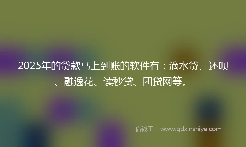 2025年的贷款马上到账的软件有：滴水贷、还呗、融逸花、读秒贷、团贷网等。