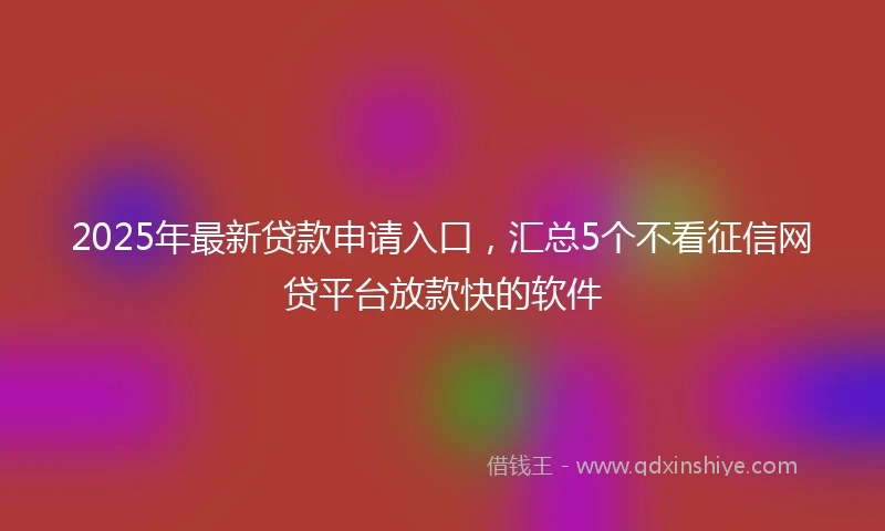 2025年最新贷款申请入口，汇总5个不看征信网贷平台放款快的软件