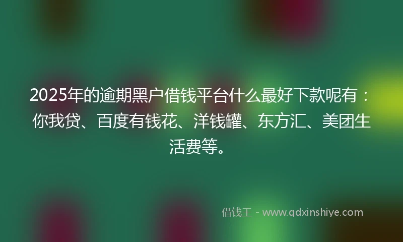 2025年的逾期黑户借钱平台什么最好下款呢有：你我贷、百度有钱花、洋钱罐、东方汇、美团生活费等。