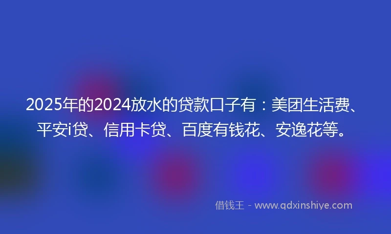 2025年的2024放水的贷款口子有：美团生活费、平安i贷、信用卡贷、百度有钱花、安逸花等。