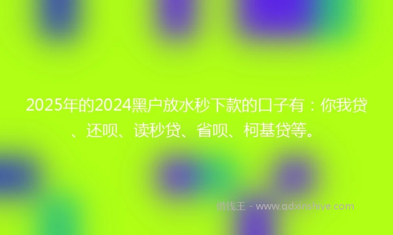 2025年的2024黑户放水秒下款的口子有：你我贷、还呗、读秒贷、省呗、柯基贷等。