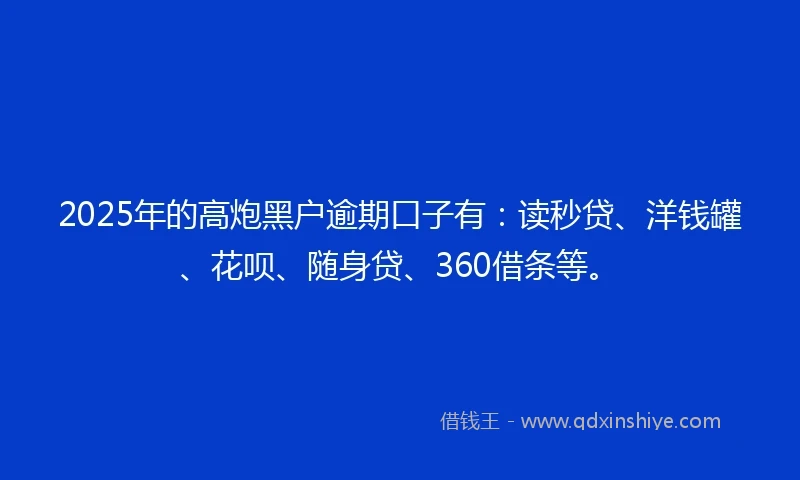 2025年的高炮黑户逾期口子有：读秒贷、洋钱罐、花呗、随身贷、360借条等。