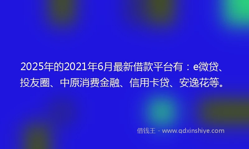 2025年的2021年6月最新借款平台有：e微贷、投友圈、中原消费金融、信用卡贷、安逸花等。