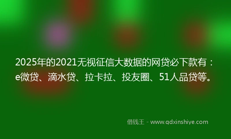 2025年的2021无视征信大数据的网贷必下款有：e微贷、滴水贷、拉卡拉、投友圈、51人品贷等。