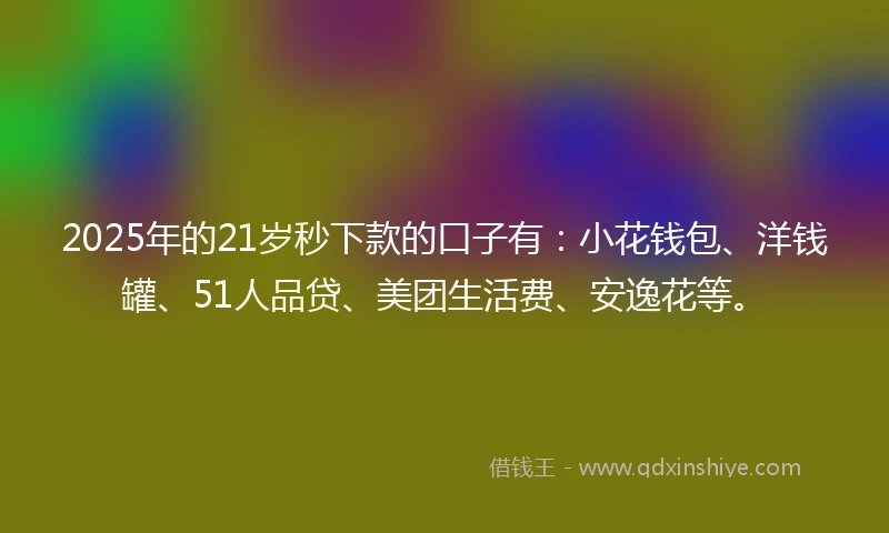 2025年的21岁秒下款的口子有：小花钱包、洋钱罐、51人品贷、美团生活费、安逸花等。