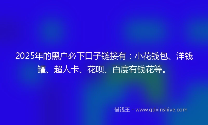 2025年的黑户必下口子链接有：小花钱包、洋钱罐、超人卡、花呗、百度有钱花等。