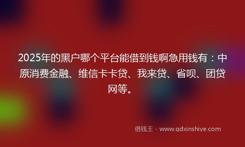 2025年的黑户哪个平台能借到钱啊急用钱有：中原消费金融、维信卡卡贷、我来贷、省呗、团贷网等。