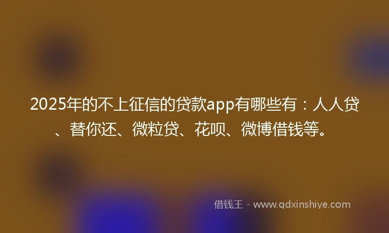 2025年的不上征信的贷款app有哪些有：人人贷、替你还、微粒贷、花呗、微博借钱等。
