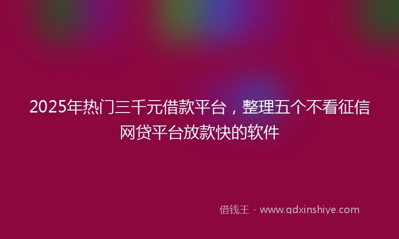 2025年热门三千元借款平台，整理五个不看征信网贷平台放款快的软件
