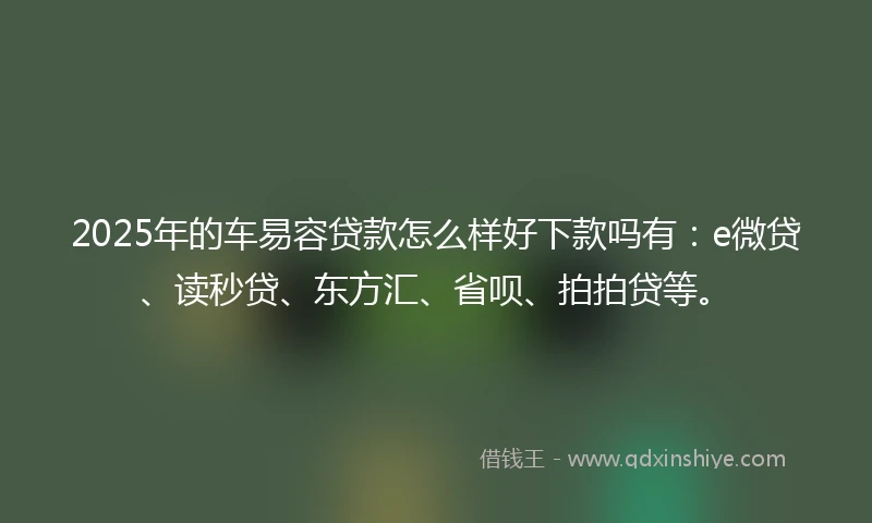 2025年的车易容贷款怎么样好下款吗有：e微贷、读秒贷、东方汇、省呗、拍拍贷等。