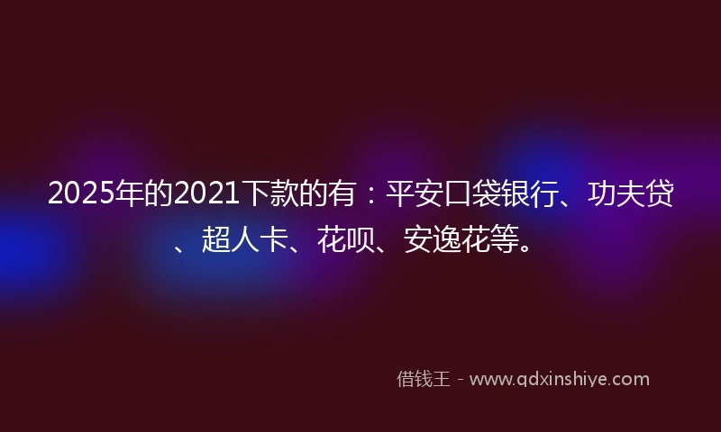 2025年的2021下款的有：平安口袋银行、功夫贷、超人卡、花呗、安逸花等。