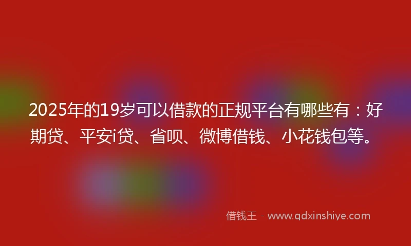 2025年的19岁可以借款的正规平台有哪些有：好期贷、平安i贷、省呗、微博借钱、小花钱包等。